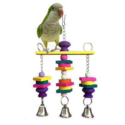 Household Pet Supplies Colorful Bird Toy Parrot Hanging Wooden Swing Bells Parakeet Budgie Cockatie Supplies Tools Accessories