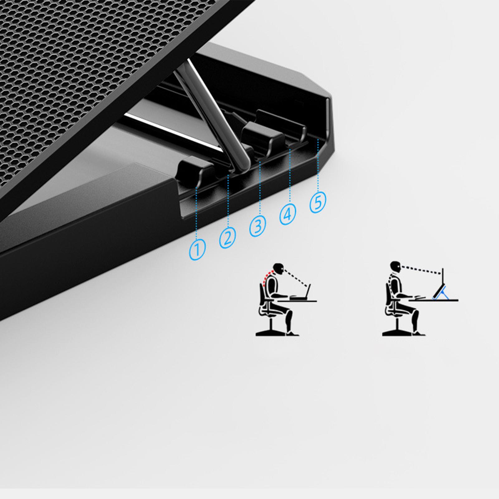 

Охлаждающая подставка для ноутбука 6 высокоскоростных вентиляторов Быстрый отвод тепла Противоскользящая Устойчивая поддержка Черный ноутбук