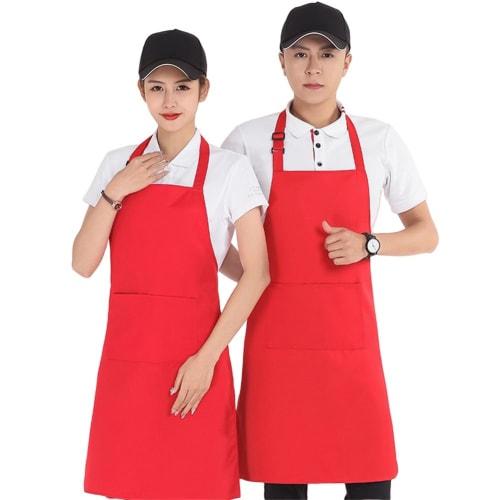 

SHUNYI Apron, Women s and Men s, Adjustable with Pockets, Large Size, Long, Waterproof, Cafe Apron, Work Apron (70*75cm) (Red)