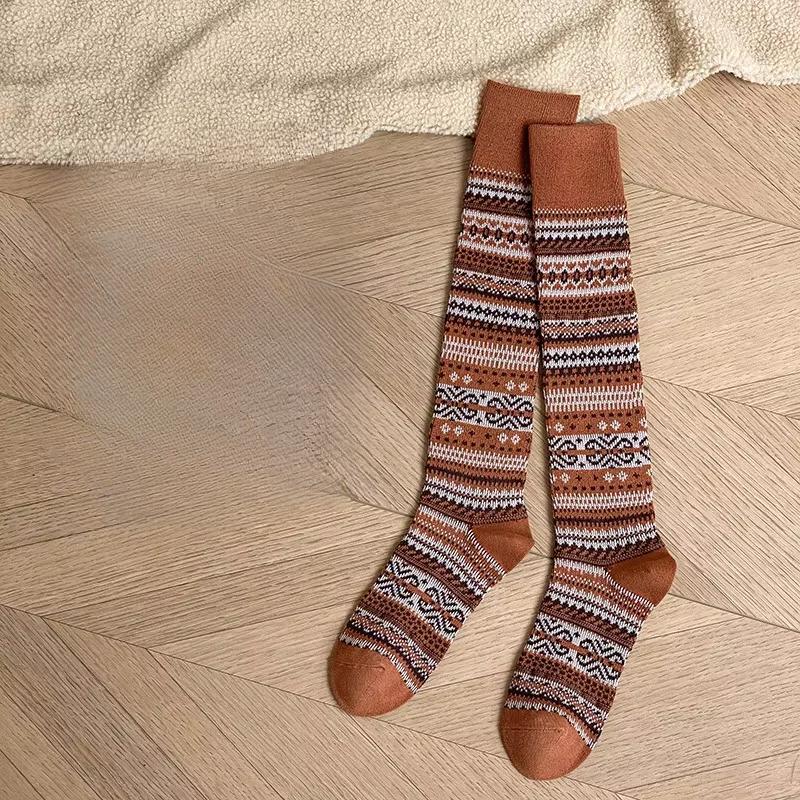 Autumn Winter Knitted Women Stockings JK Japanese Cotton Solid Color Girls Long Socks Stockings Ethnic Harajuku Retro Knee Socks