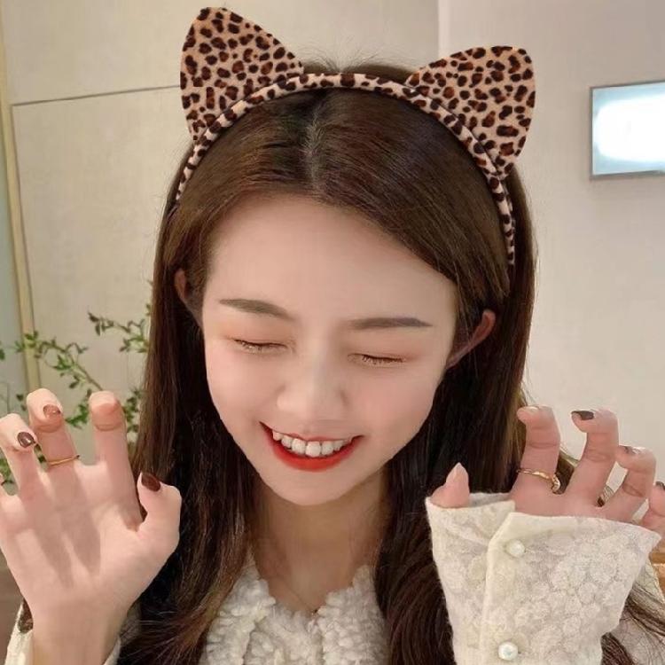 Animal Print Cats Ears Headband Matching Tail Set Breathable Roleplay Gear Costume Accessory For Cosplay Enthusiasts