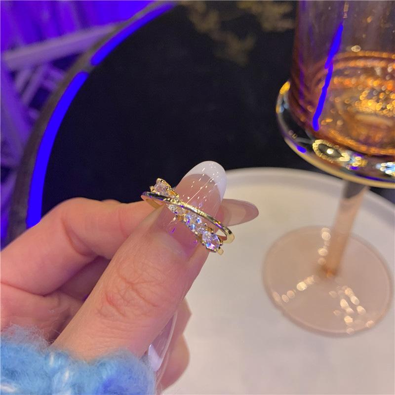 Classic Twist Chain Open Rings For Women Zircon Stainless Steel Geometric Twist Wrapped Couple Ring Wedding Aesthetic