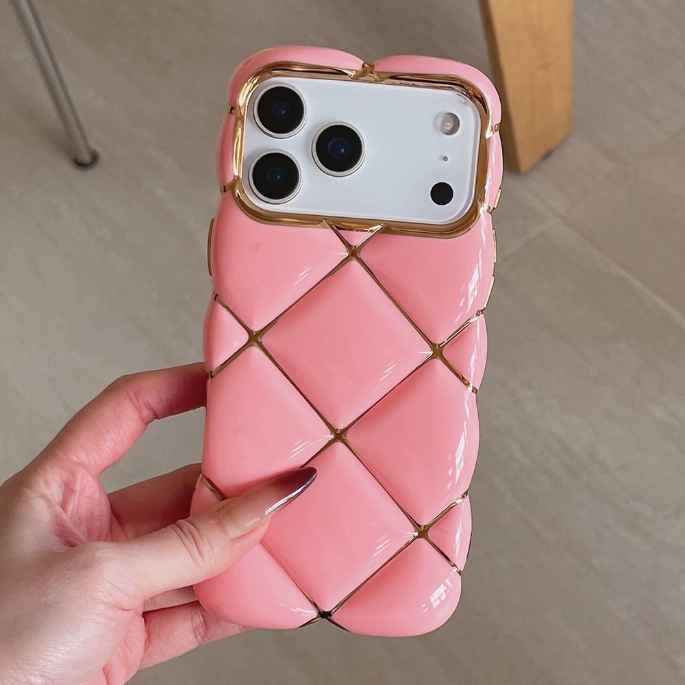 Electroplated 3D Diamond Pattern Phone Case For iPhone 17 16 15 14 13 12 11 Pro Max Soft Shockproof Silicone Cover Girls