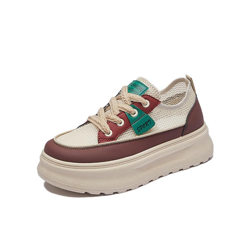 New Summer White Shoes for Female Students' Thick Sole Elevated Mesh Breathable Casual Shoes