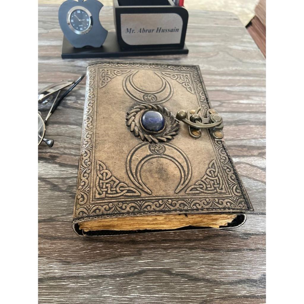 Handmade Stylish leather journal Tripal Moon Vintage Decle Paper journal Office Diary Gift for Him/School Diary Father Day Gift