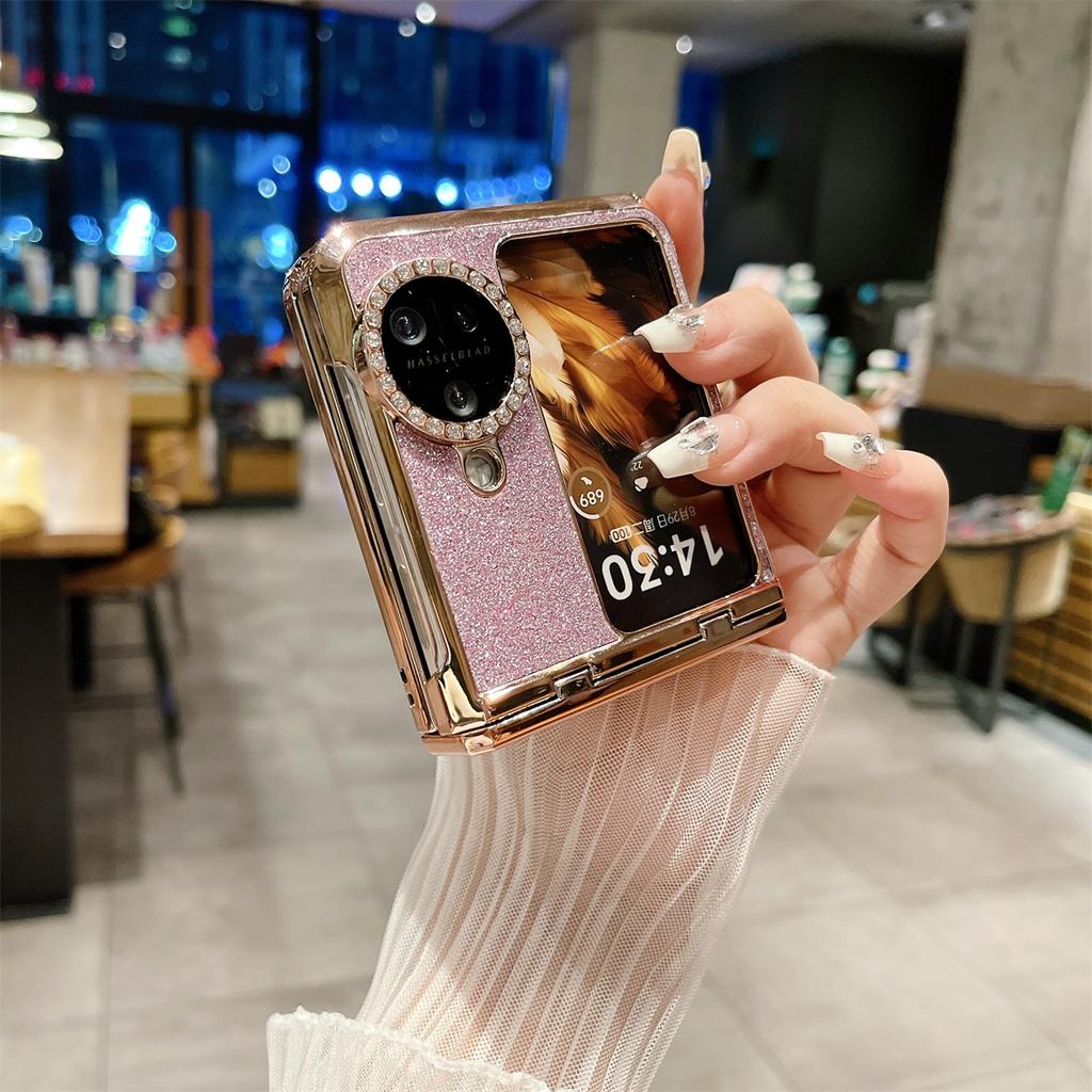 For Oppo Find N3 Flip 5G Case PU Leather+PC Glitter Phone Cover