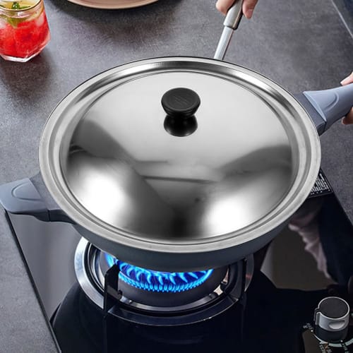 HOLIDYOYO All-Purpose Pot/Frying Pan Lid, 32cm Wok Lid, Stainless Steel/Iron Pot Lid, Skillet Lid/Frying Pan Replacement, Cooking Knob Included, Cookw