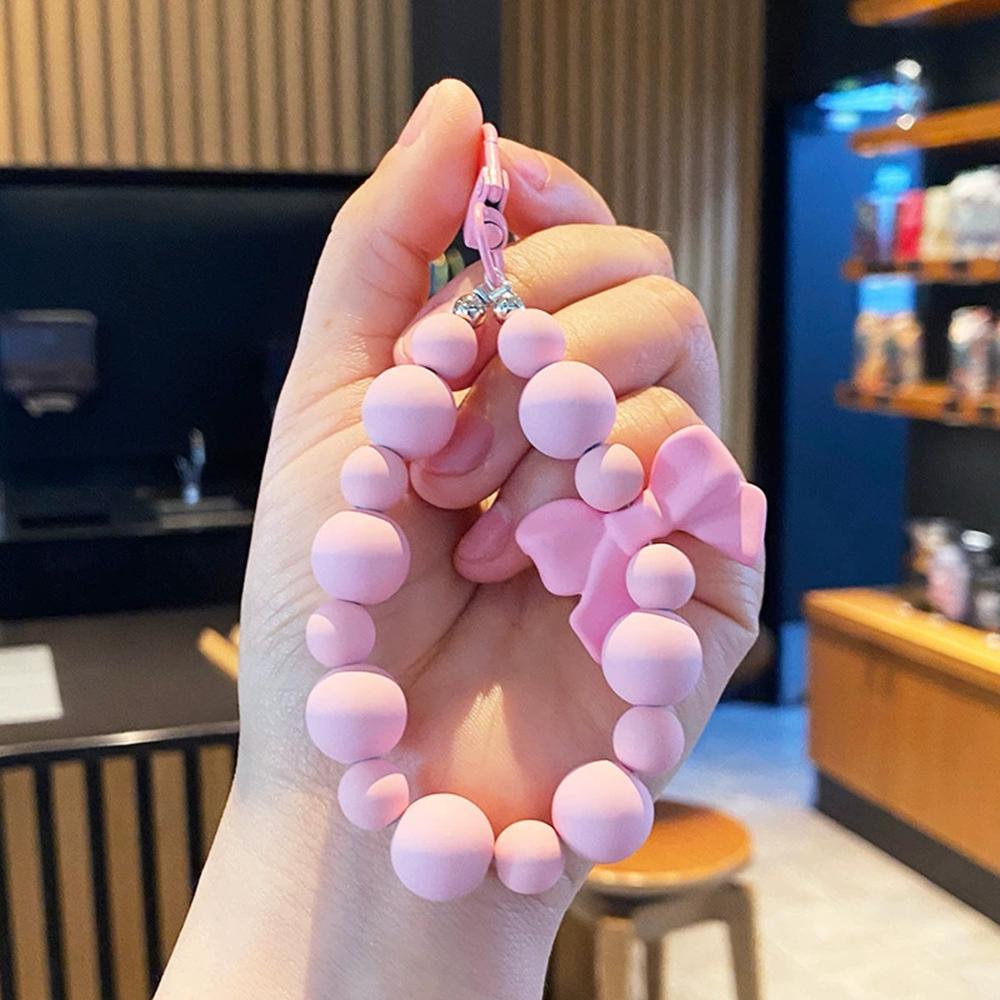 Pink Pearl Bow Keychain, Mobile Phone Chain, Earphone Bag, Anti-Lost Rope, Car Keychain, Beaded Pendant, Backpack Pendant Access