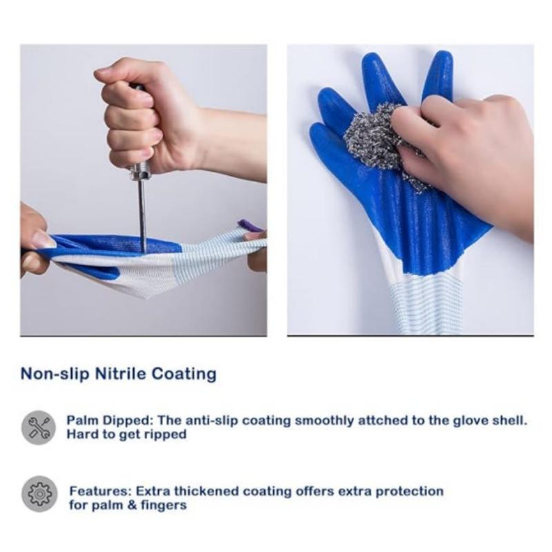 20PCS Nitrile Coated Safety Work Gloves Non-Slip Durable Light Duty Gloves Unisex Household Yard Farm Warehouse Gardening Gloves