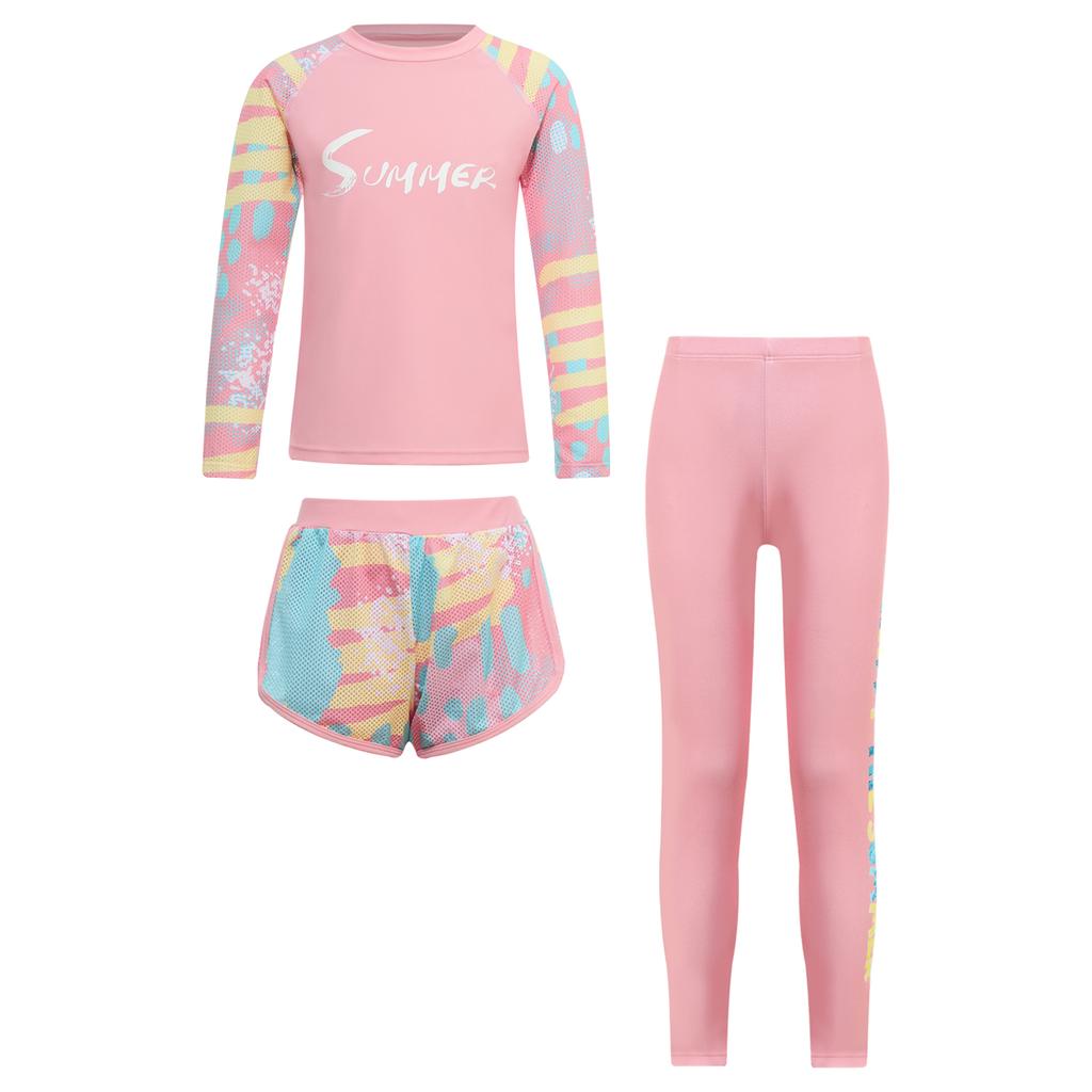Kids Tie Dye Swim Set Long Sleeve Rash Guard Top Swim Shorts UV Protective Pants Sun Safe Beachwear