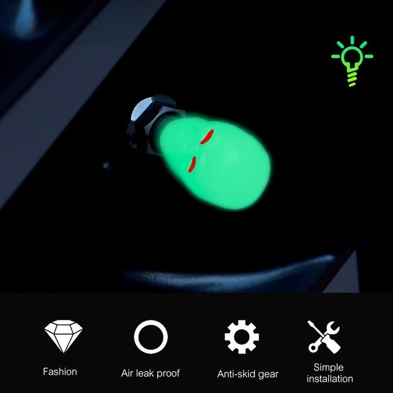 Skull Tire Luminous Valves Cap Night Glowing Tyre Nozzle Cover Universal Auto Truck Motorcycles Bike Fluorescent Valve Stem Caps