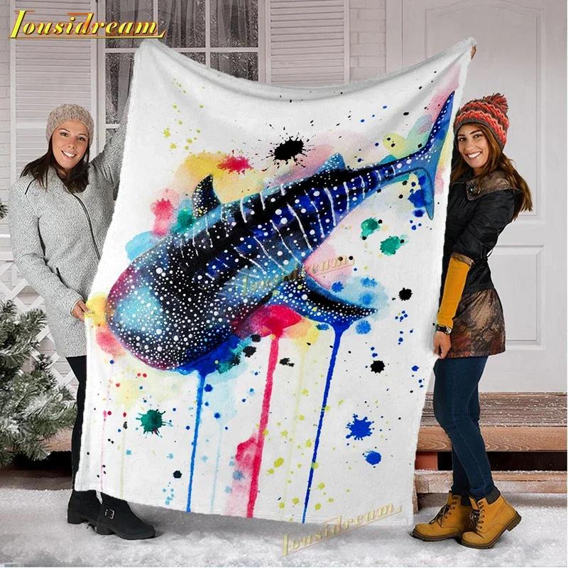 Whale Shark Blanket Soft Warm Throw Fleece Blanket Shark Sheet Bedspread Sofa Throw Light Thin Mechanical Wash Flannel Blankets