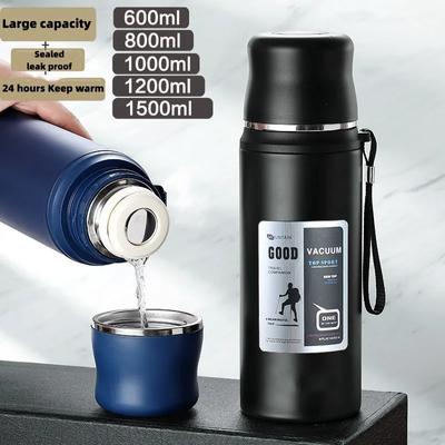 Bottiglia d'acqua in acciaio inossidabile di grande capacità con coperchio, tazza da caffè, thermos, tazza termica da viaggio all'aperto, thermos a prova di perdite