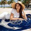 1PC Nautical Anchor Beach Towel, Polyester Quick-Dry Print, Navy Blue Marble & Compass Design, Soft Towel for Beach & Swimming,