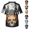 Men's Halloween Print V-Neck Scrub Top with Pocket Short Sleeve for Work