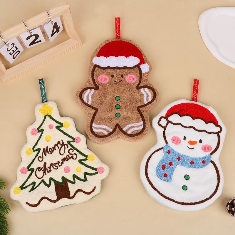 1/3 ks Vánoční kreslený ručník na ruce perníček sněhulák strom design korálový fleece závěsné ručníky domácí kuchyň koupelna dekor