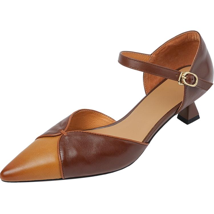 

Fashion Genuine Leather Summer Sandals Pointed Toe High Heels Sandals for Women Zapatos Mujer Mixed Color Cover Toe Sandals Ladies Shoes 40 коричневый