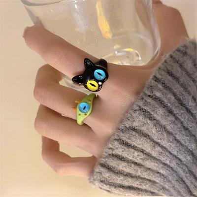 Cartoon Fun Cute Monster Cat Ring Personality Ring Versatile Internet Celebrity Index Finger Ring