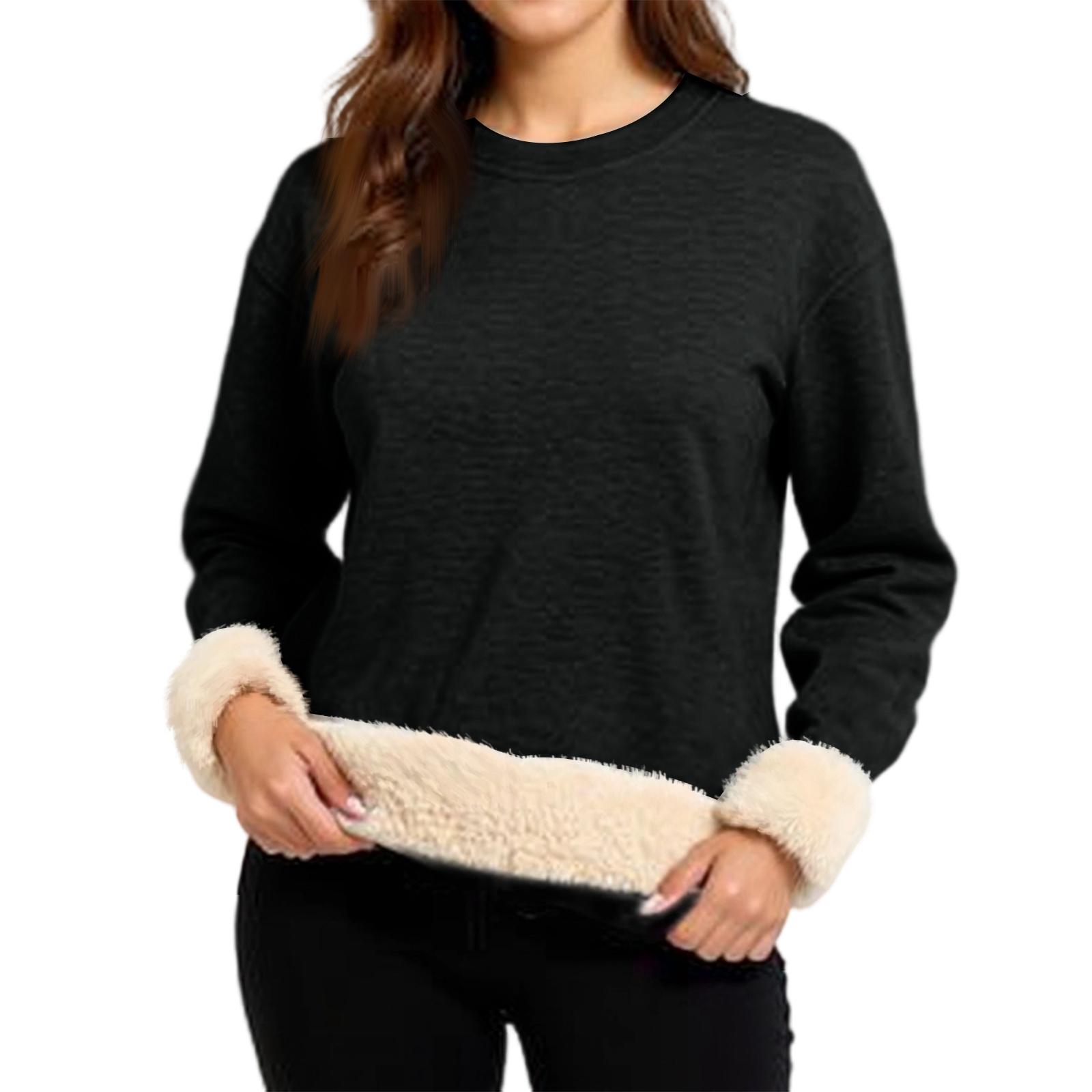Women s Fashionable And Casual Long Sleeve Furry Round Neck Sweatshirt L