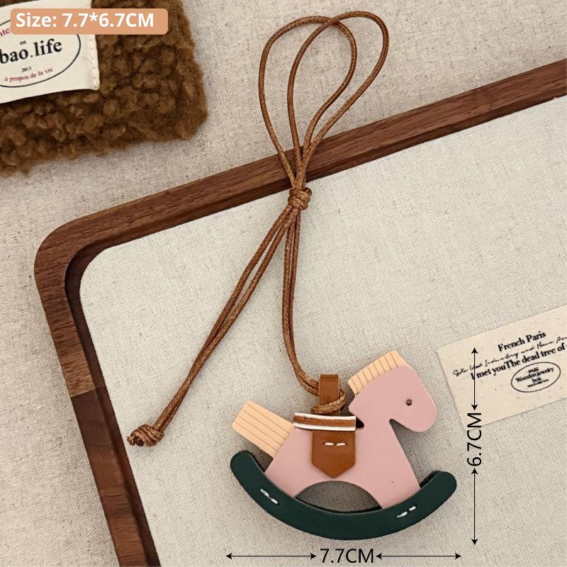 Cute Cartoon Rocking Horse Leather Keychain Kawaii Retro Creativity Leather Necklace Versatile Decoration Accessories Gifts