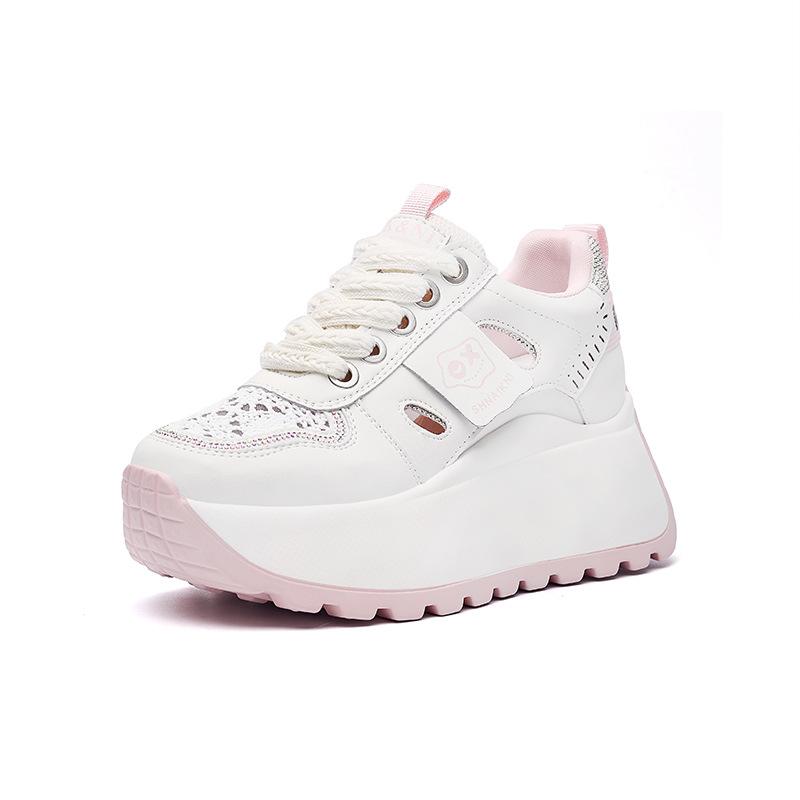 2025 spring new trendy girl mesh hollow platform student dad shoes casual versatile height increase retro women's shoes