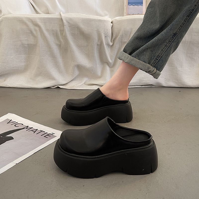 Popular Fashion Versatile Outer Wear High Heel Bag Head Half Slippers 2025 Autumn New Internet Celebrity Thick Bottom Heightening Slippers Women