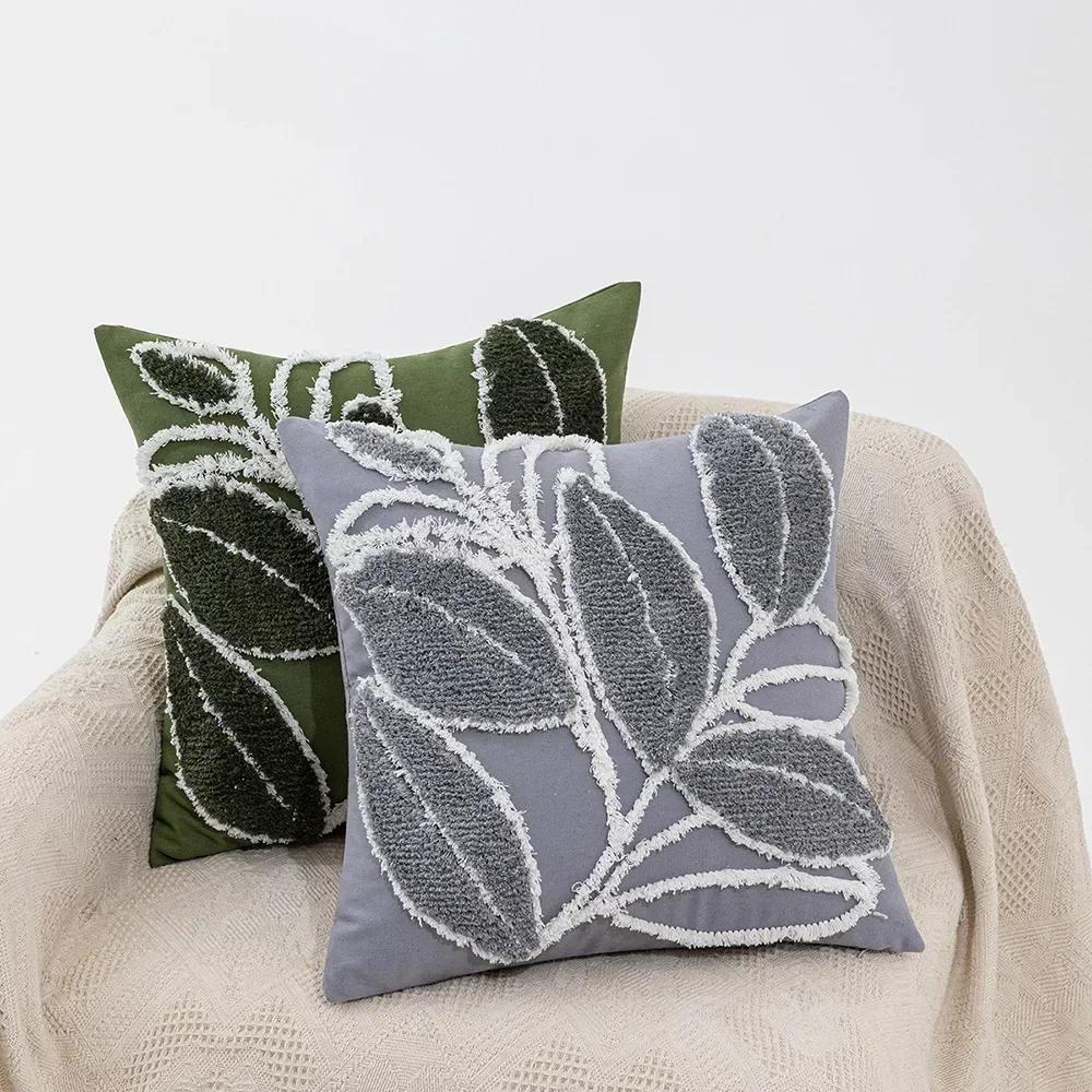 Green Leaf Square Pillowcase Soft Tufting Pillow Cover Sofa Decor Cushion Cover Living Room Nordic Decoration Rectangle Cover