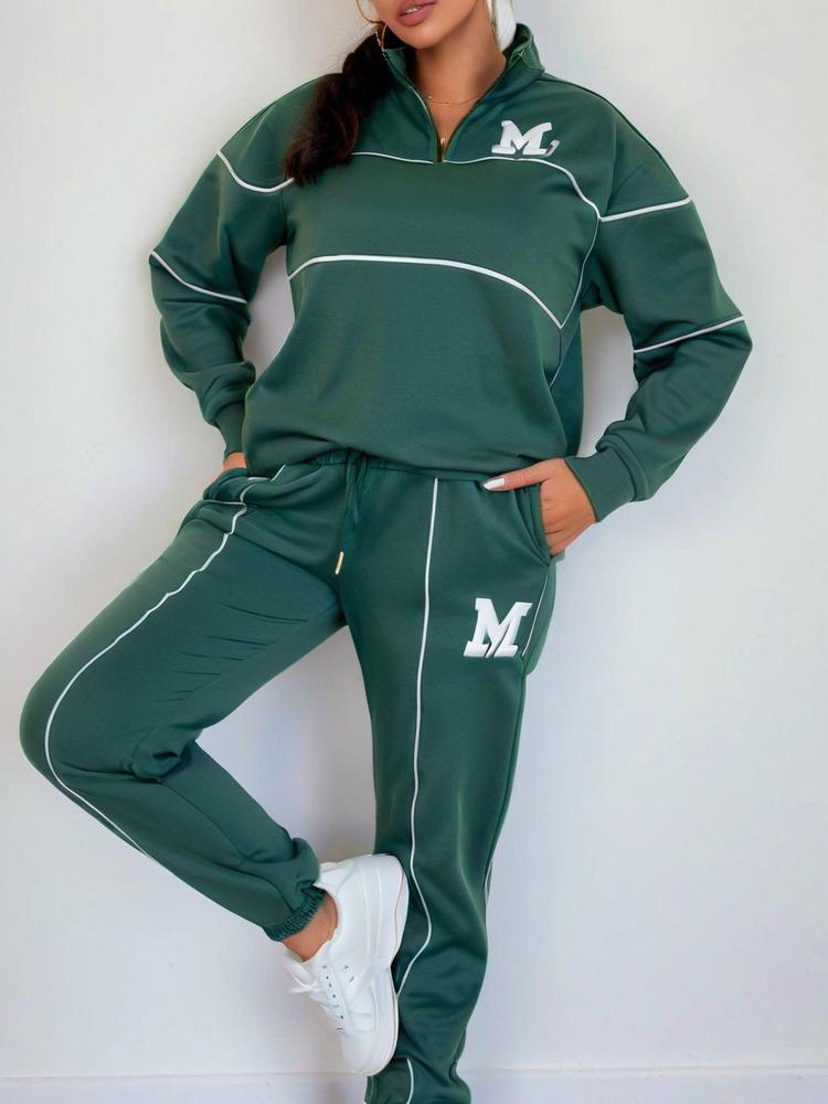 

Худи с надписью, с длинными рукавами, длинные брюки, повседневный спортивный костюм 3XL зелёный