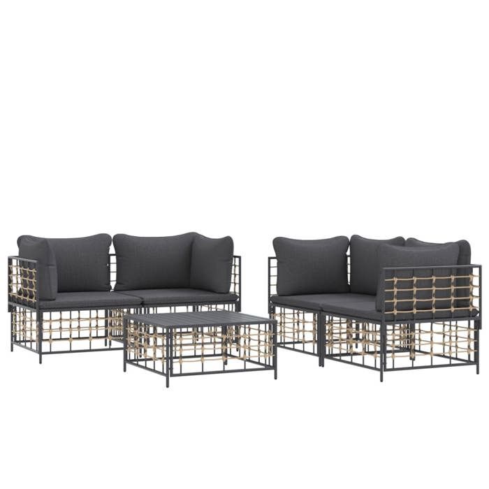 VidaXL Salon de jardin 5 pcs avec coussins anthracite résine tressée, ensemble de salon, ensemble de salon d'extérieur, 3186703