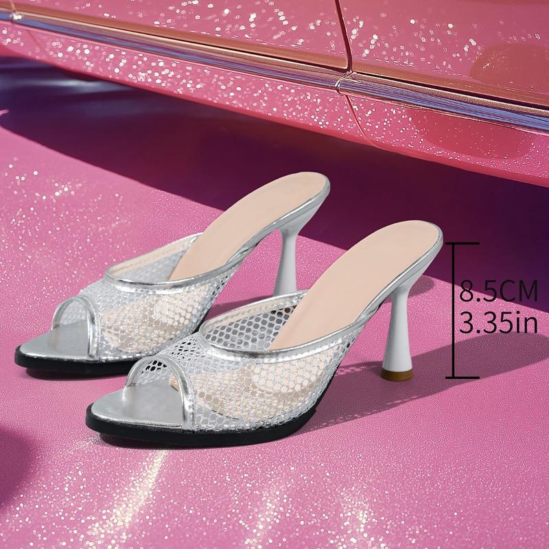 

НОВЫЕ Модные Дышащие Женские Шлепанцы из Сетки с Полыми Отверстиями Сексуальные Босоножки с Квадратным Носком Туфли-Слайдеры на Высоком Каблуке-Шпильке Большого Размера 35-42 42 белый