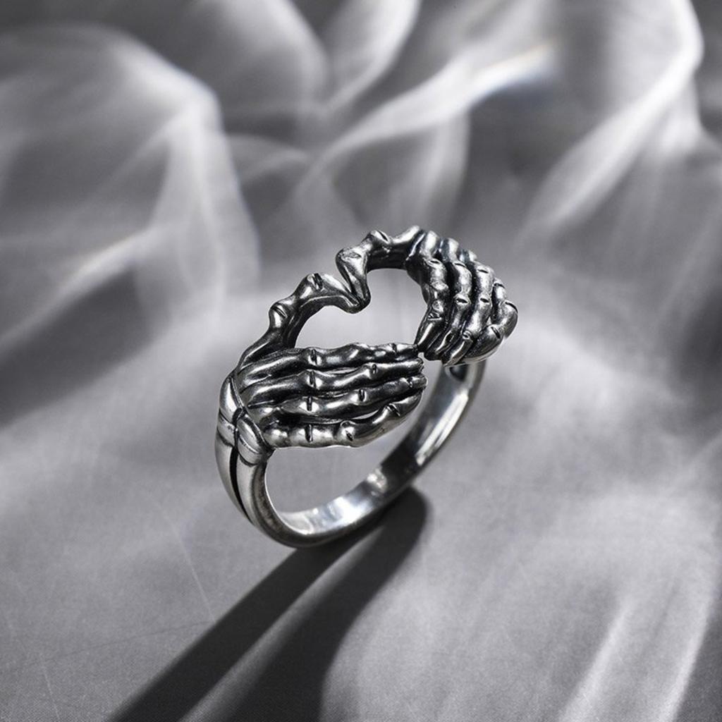 Vintage Fashion Punk Heart Ring Silver Men and Women Handmade Heart Punk Hip Hop Jewelry Size 6-13