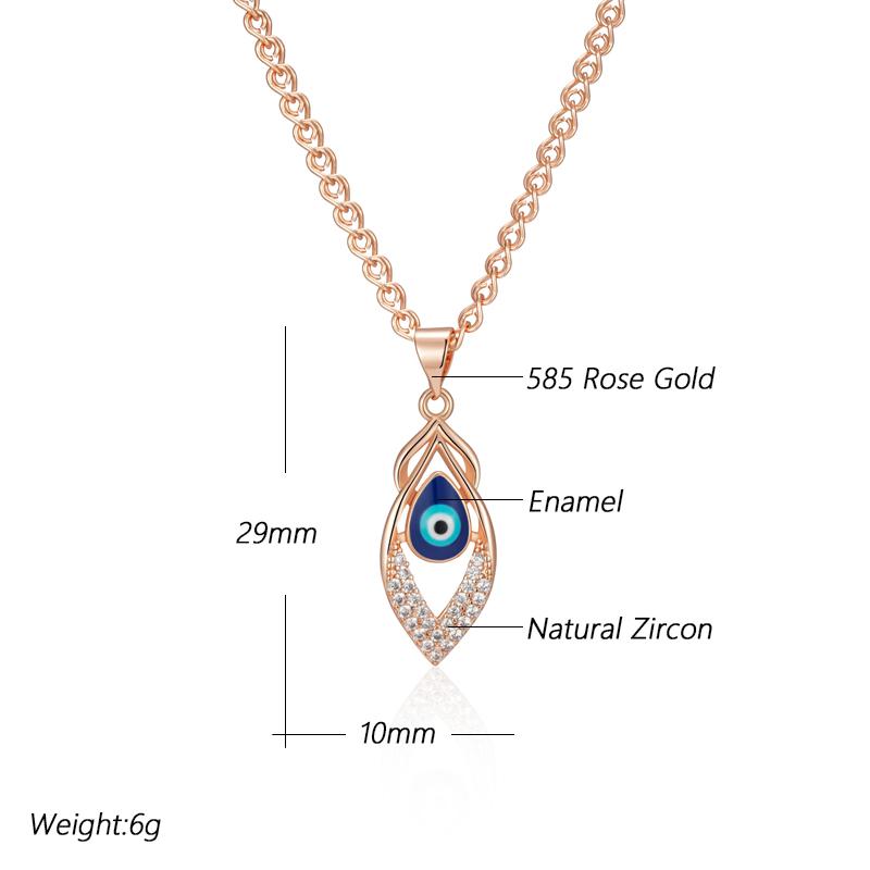Fashion  Rose Gold Color Blue Enamel Pendant Necklace For Women Girl Wedding Party Natural Zircon Retro Jewelry