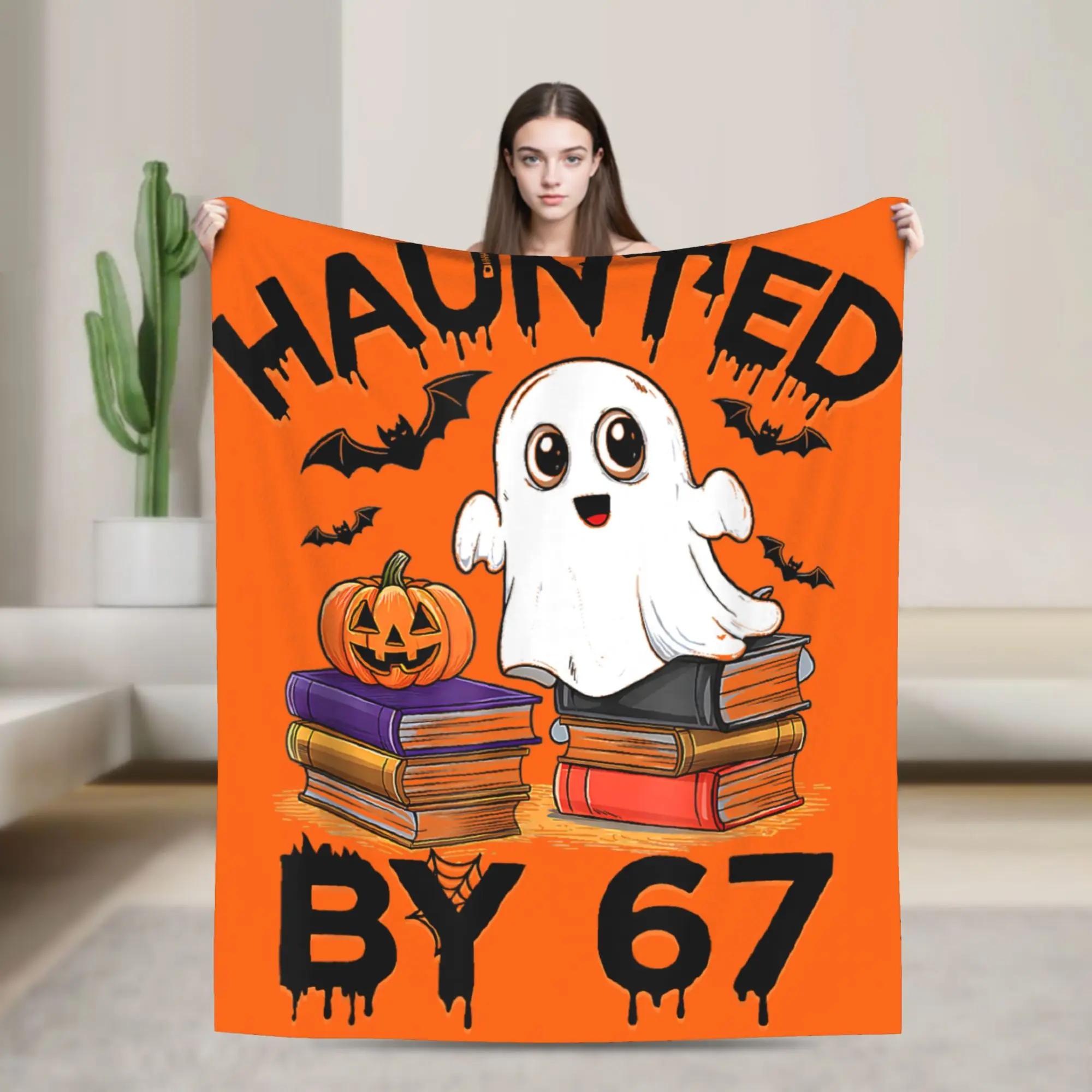 Haunted by Funny Boo Ghost Pumpkin Halloween Throw Blanket for Couch Chair Sofa Bed or Bedspread Cover with Spooky Print 40x50inch 101x127cm