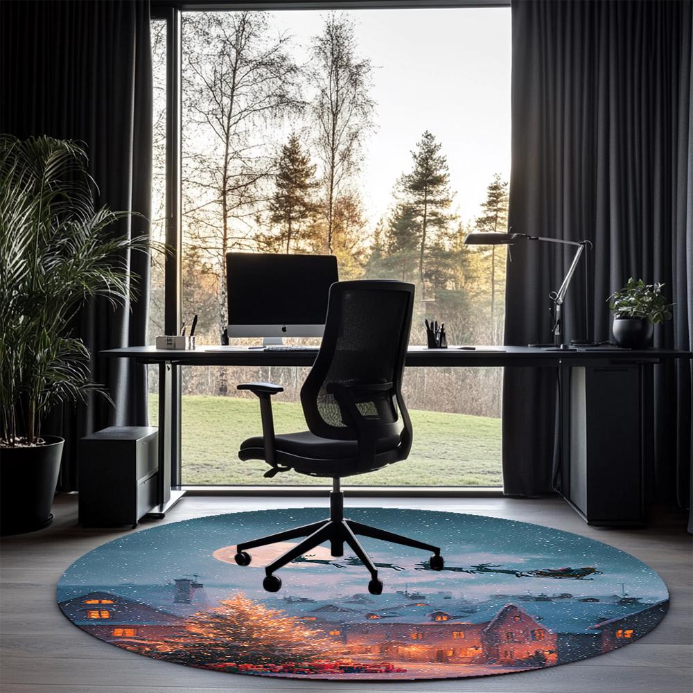 Christmas Santa Claus Printed Round Rug Carpet Chair Rug Area Rug Entryway Doormats,for Office Chair Living Room Bedroom Kitchen Room.