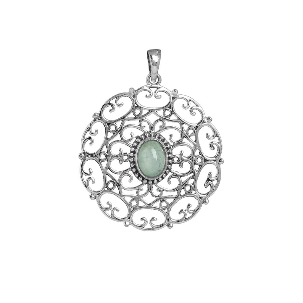 Prehnit Silberanhänger, Filigran-Charm-Anhänger, 925 Sterling Silber Handgefertigter Schmuck, Geschenke für Sie ap7116