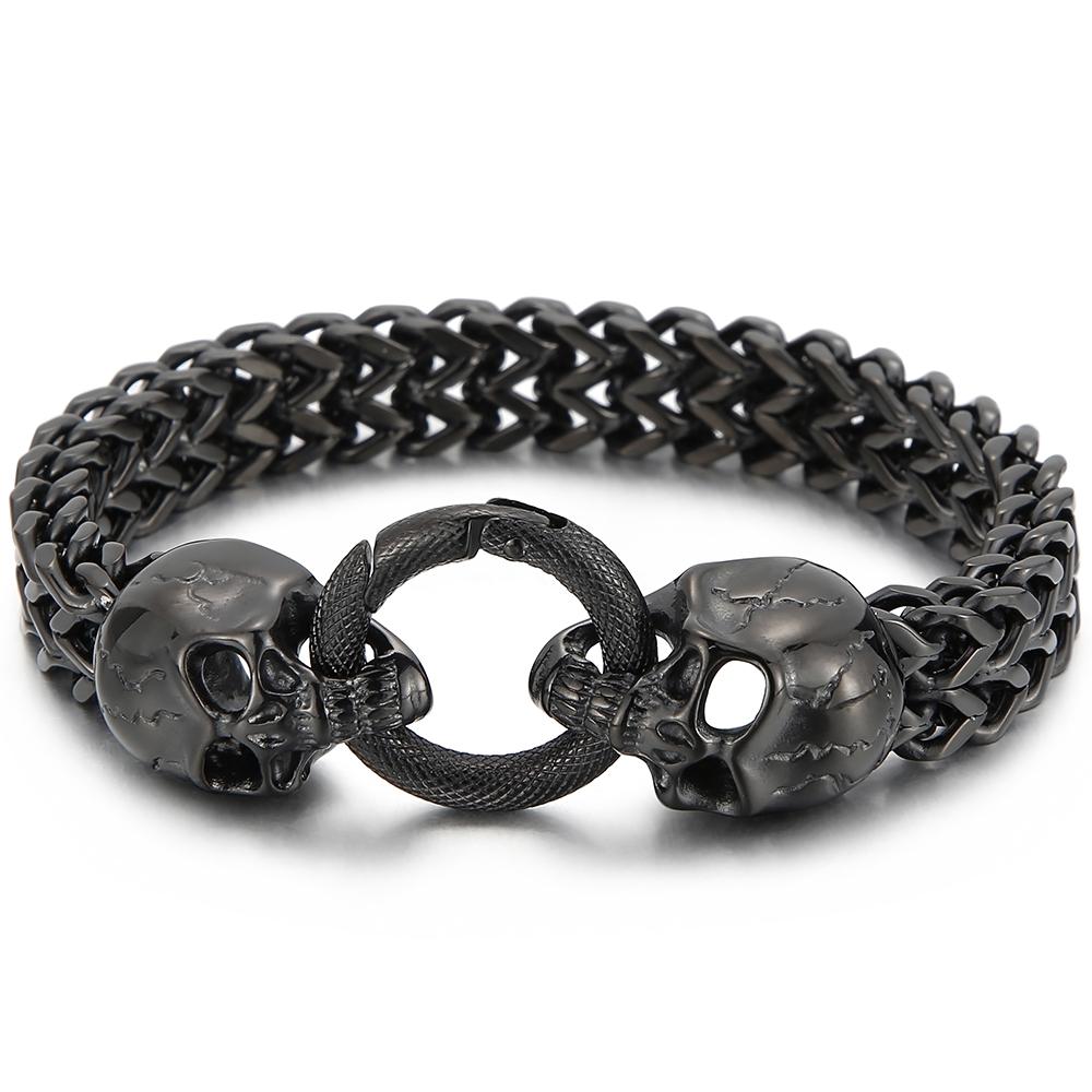 Steampunk Skull Lion Dragon Head Bracelet for Man Waterproof 18K Gold Color Stainless Steel Men's Hand Bracelets Gothic Jewelry