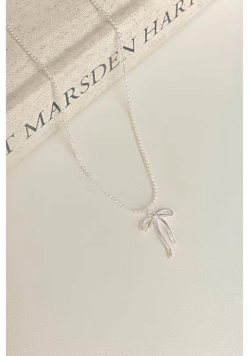 Chic French Sweet Blue Beaded Sterling Silver Bow Necklace & Bracelet Set