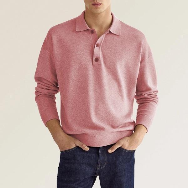 Spring and Autumn Men's Fashion Solid Color Long Sleeve V-neck Buttons Breathable Casual Men's Polo Shirt Long Sleeve Loose Business T-shirt