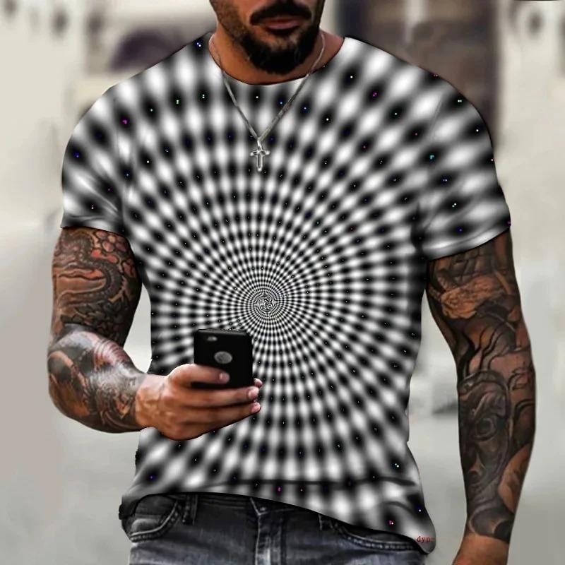 Fashion Summer New Optical Illusion Pattern Men's T-shirt Street Hip Hop Harajuku Round Neck Plus Size Short Sleeve