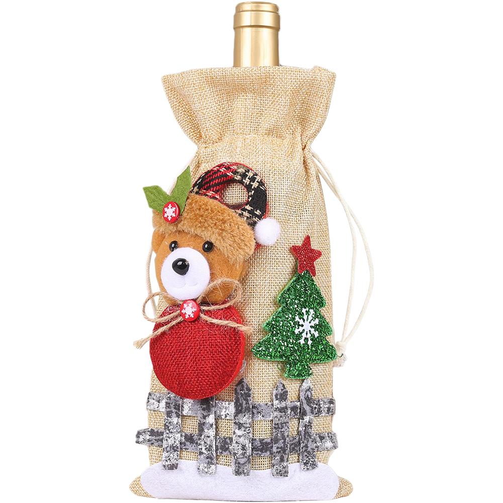 

Seasonal Wine Bottle Cover with Drawstring Closure Made of Jute Featuring Santa Snowman Reindeer Bear for Christmas Table Decor