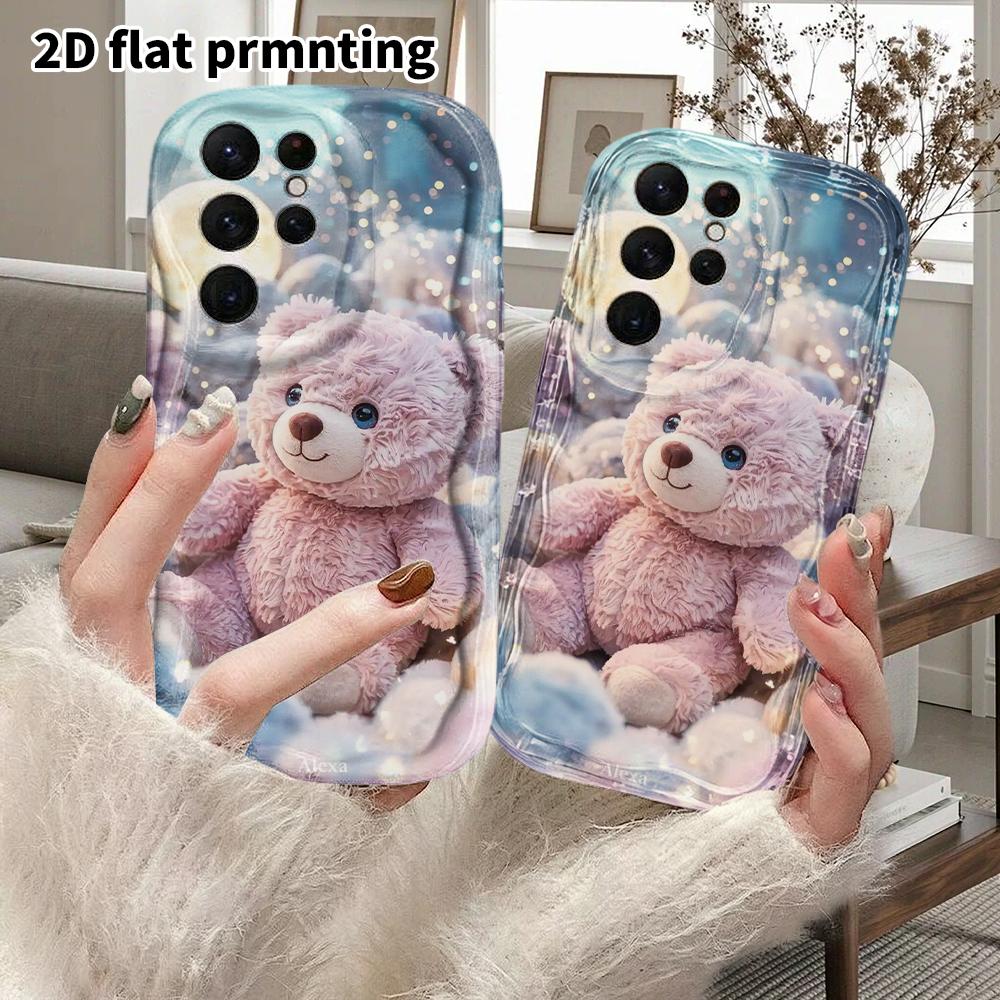 Phone Case: 2D Flat Samsung Galaxy A34 A35 M05 M06 S20 S22 S21 FE Plus 5G Protective Case, Couple Style, Pink Bear Moonlit Night, Christmas and Hallow