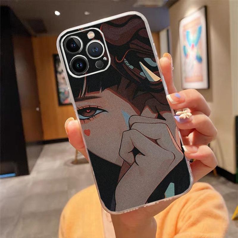 Phone Case For iphone 17ProMax 17 Pro 16 15 14 13 Pro Max 17 Air 15 16 Pro 15Plus Anime Girl With  Oni Mask