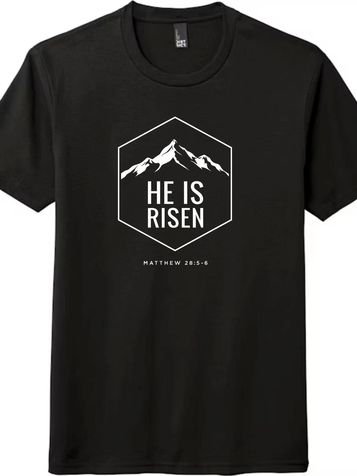 

Christian Easter Unisex T-Shirt | He Is Risen Mountain Graphic Tee Multi-Color M