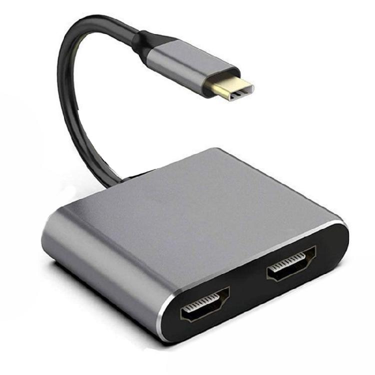 Aluminum USB C Adapter Dock Double HDTV 4K 60Hz Output Type C to HDTV Splitter for Double Monitors