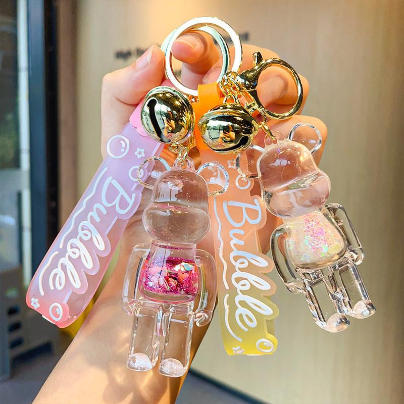 Delightful Acrylic Bear Keychain Flowing Sand Design Cute Gift For All Occasions