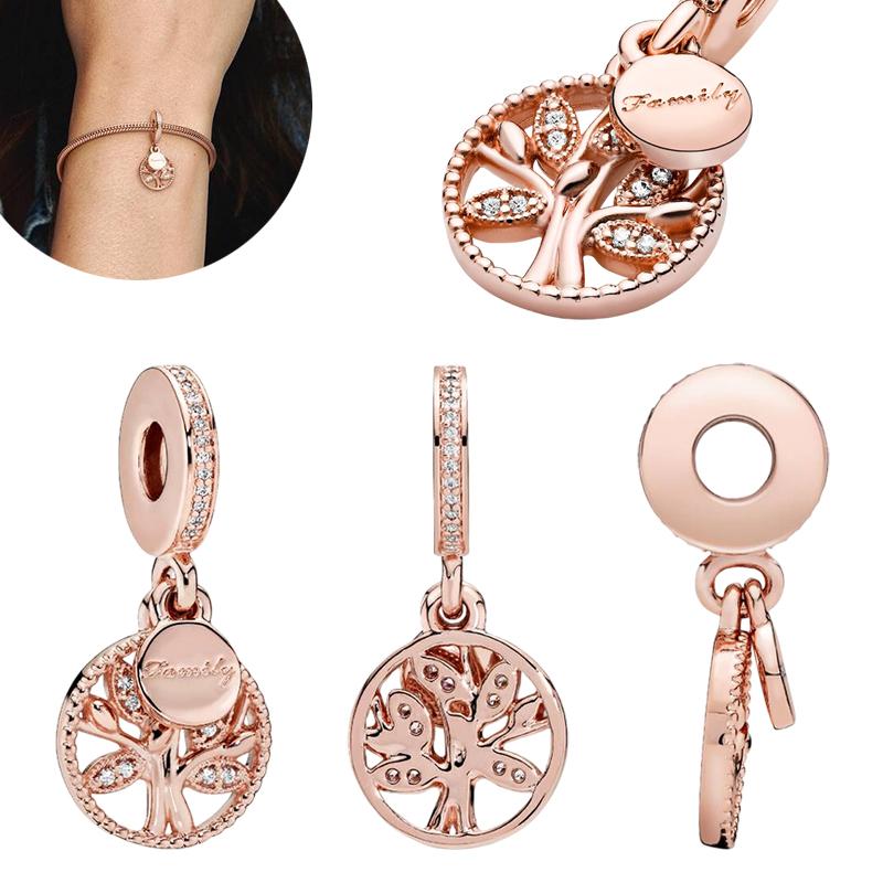Charms Diy Women Jewelry Gift Sparkling Rose Gold Flowers & Hearts Family Tree Daisy Flower Beads Fit Original Bracelet