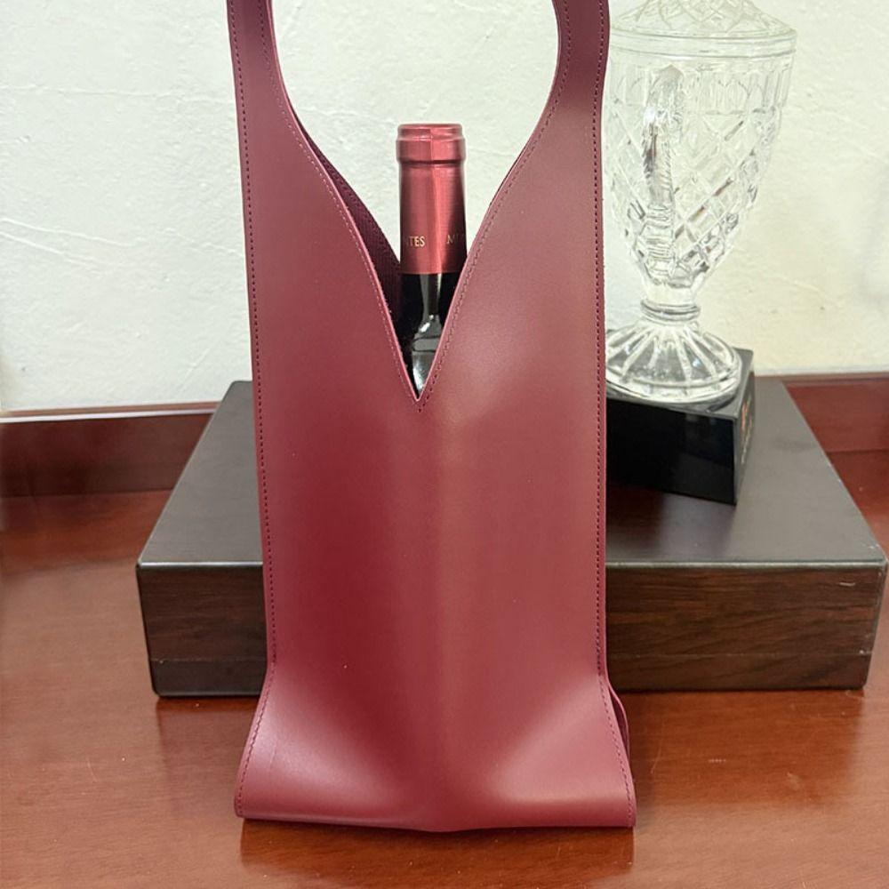 Elegant Wine Bottle Tote PU Leather Wine Bottle Carrier Portable Red Wine Bag Holiday