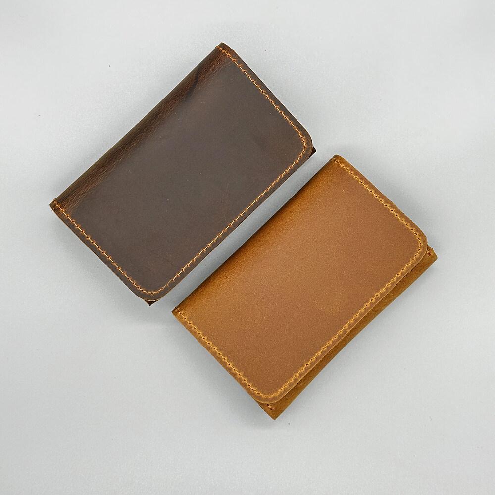 Short Crazy Horse Card Holder Bag Men's and Women's Business Card Holder Retro Leather Wallet Clip
