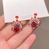 Chinese Style Earrings, Ethnic Style New Year Red Earrings, Female Silver Needles, Earrings, Copper Plated Genuine Gold, Personalized Jewelry