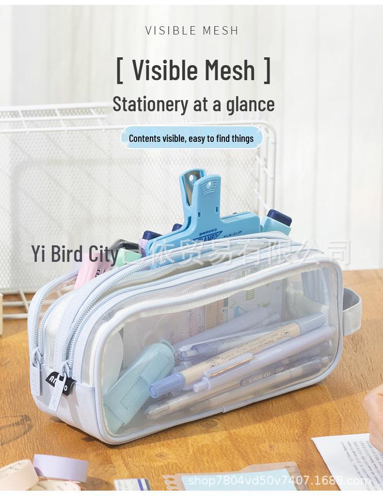 Large Capacity Transparent Mesh Pencil Case for School Students, Universal Handheld Stationery Box for Boys and Girls.